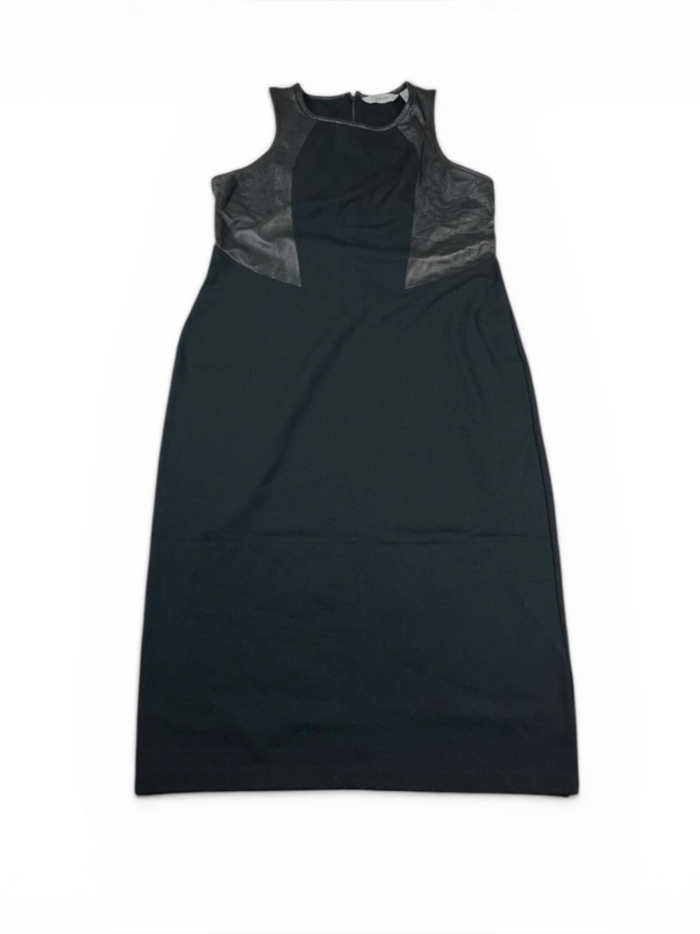 Athleta Ponte Night On The Town Sheath Dress Black Sleeveless Faux Leather SMALL